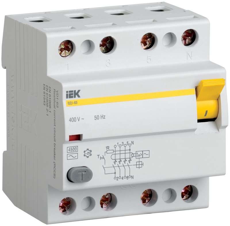 Выключатель дифференицального тока ВД1-63-2225АС-УХЛ4 2п 25А 30мА без защиты от сверхтоков
